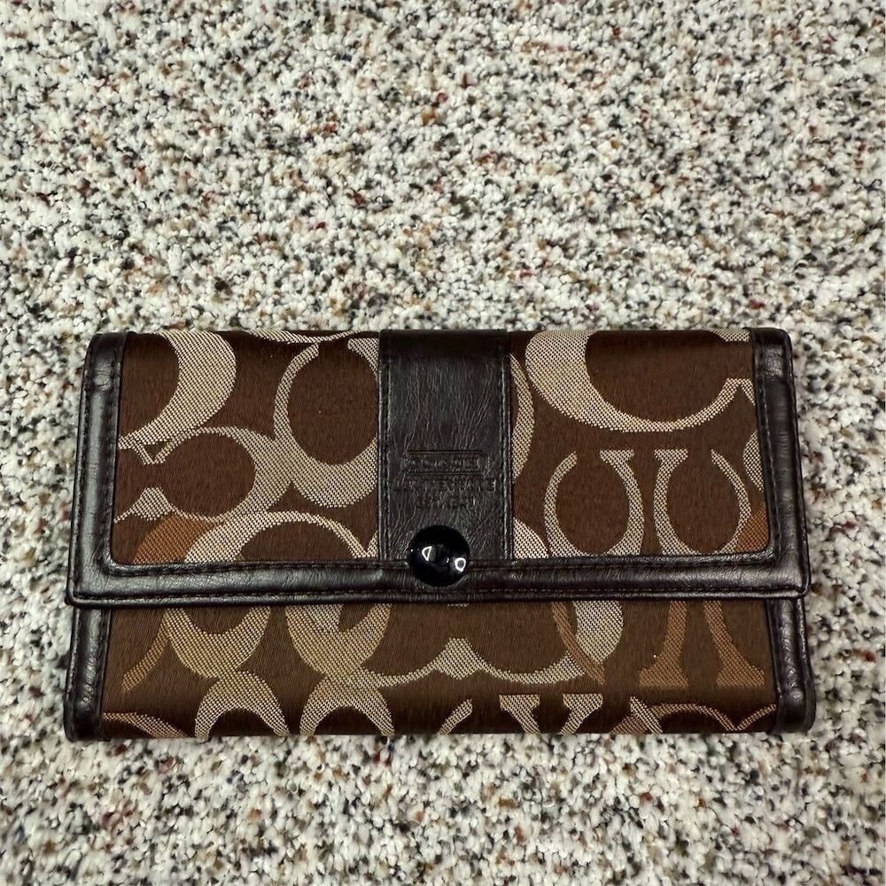 Coach Women's Brown Wallet with Leather Trim & Logo Accents​